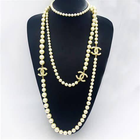 replica chanel long pearl necklace|chanel pearl necklace etsy.